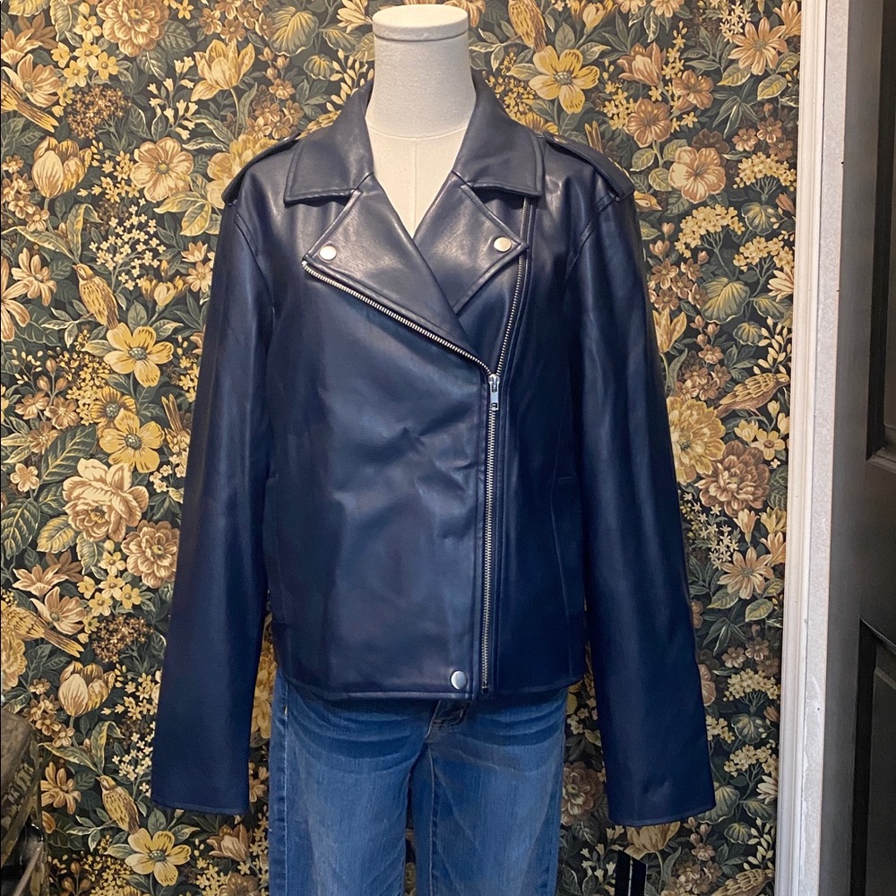 INC NWT Navy Blue Leather Jacket